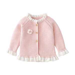 lamgool toddler girls cardigan sweater cable knit cotton outwear coat for fall winter 2-3t a-pink