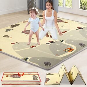 LFCREATOR Baby Play Mat,79" x 71" Extra Large Play Mat for Baby,Anti Slip Non Toxic Infant Play Mat ，Waterproof Reversible Playmat with Fabric Covering Edge,CAR