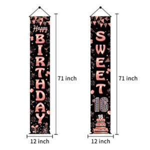 Luxiocio Happy 16th Birthday Banner Decorations for Girls, Sweet 16 Year Old Birthday Welcome Porch Sign, Rose Gold Sixteen Birthday Party Supplies for Outdoor Indoor