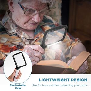 Folding Handheld Magnifying Glass with Light, 3X Large Rectangle Reading Magnifier with Dimmable LED for Seniors with Macular Degeneration, Newspaper, Books, Small Print, Lighted Gift for Low Visions