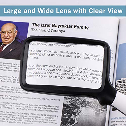 Folding Handheld Magnifying Glass with Light, 3X Large Rectangle Reading Magnifier with Dimmable LED for Seniors with Macular Degeneration, Newspaper, Books, Small Print, Lighted Gift for Low Visions