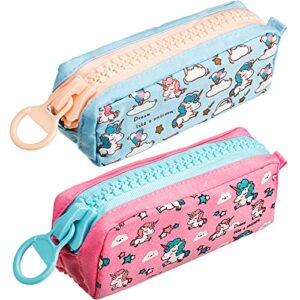 2 pieces unicorn pencil pouch small pencil case school pencil bag kids pencil pouch cute unicorn pen pouch stationery storage bag makeup bag with large zipper for school office girls, pink and blue