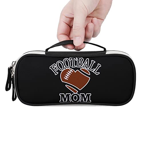 Rugby Football Mom PU Leather Pencil Pen Case Organizer Travel Makeup Handbag Portable Stationery Bag