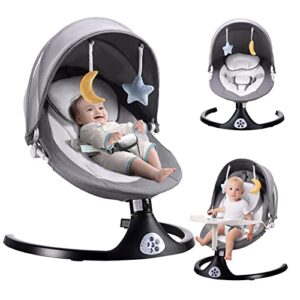 zrwd baby swing for infants, 5 speed electric bluetooth baby rocker for newborn, 3 timer settings & 10 pre-set lullabies, portable baby swing with tray and remote control for 5-26 lbs, 0-12 months