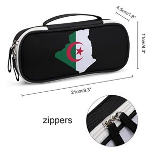 Algeria Flag Map PU Leather Pencil Pen Case Organizer Travel Makeup Handbag Portable Stationery Bag