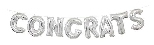 Unique Congrats Foil Letter Balloon Banner, 14", Silver