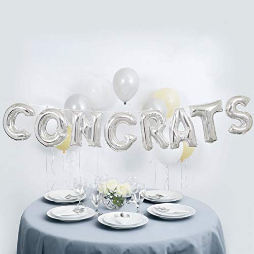 Unique Congrats Foil Letter Balloon Banner, 14", Silver