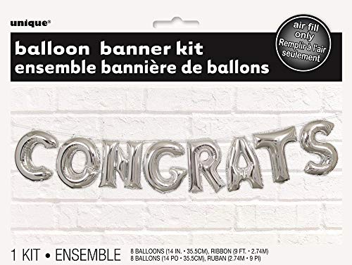 Unique Congrats Foil Letter Balloon Banner, 14", Silver
