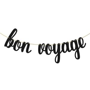 bon voyage banner, retirement/graduation/moving/goodbye party decorations supplies, travel theme party sign, black glitter