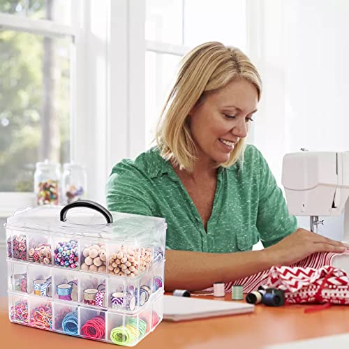 Foraineam 3-Tier Stackable Storage Container Box with 30 Compartments, Plastic Craft Organizer Case Tool Storage Bins for Jewelry Beads, Washi Tape, Nail Polish, Arts and Crafts, Sewing Accessories