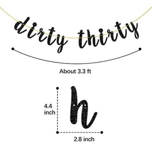 Helewilk Black Glitter Dirty Thirty Banner, Happy 30th Birthday Party Decoration for Women Men, Cheers to 30 Years, Funny Thirty Years Old Birthday Party Supplies