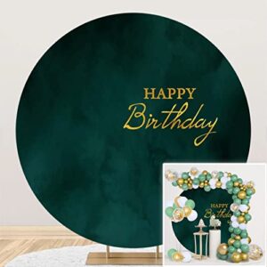 canessioa 7.5×7.5ft green birthday round backdrop cover dark green atrovirens gold happy birthday round backdrop polyester adult man woman 30th 40th birthday party circle backdrop cover