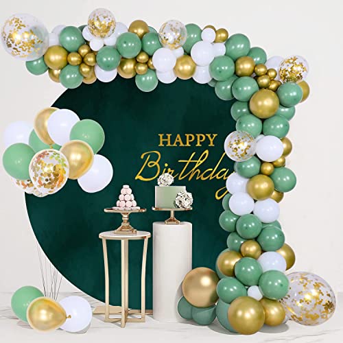 Canessioa 7.5x7.5ft Green Birthday Round Backdrop Cover Dark Green Atrovirens Gold Happy Birthday Round Backdrop Polyester Adult Man Woman 30th 40th Birthday Party Circle Backdrop Cover