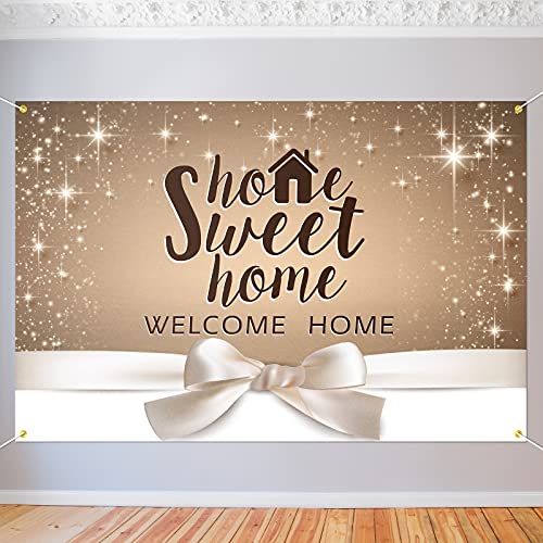 5665 Home Sweet Home Backdrop Banner Decor Gold Glitter - Welcome Home Housewarming Party Theme Decorations for Bridal Shower New House Supplies