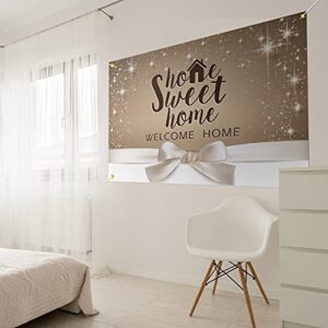 5665 Home Sweet Home Backdrop Banner Decor Gold Glitter - Welcome Home Housewarming Party Theme Decorations for Bridal Shower New House Supplies