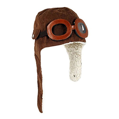 GSHLLO Baby Kids Winter Warm Hat Boy Warmer Earflap Hat Pilot Aviator Cap with Goggles Pattern Brown