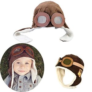 GSHLLO Baby Kids Winter Warm Hat Boy Warmer Earflap Hat Pilot Aviator Cap with Goggles Pattern Brown