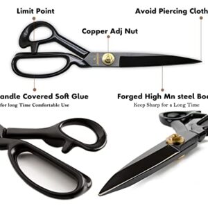 CINKCO 12.0 inch Professional Sewing Scissors Heavy Duty 65Mn Forged Alloy Steel Premium Household Office Shears Ultra Sharp for Thickened Leather Fabric Cutting Dressmaking (Super Large)