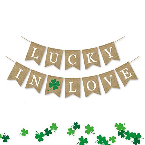 SWYOUN Burlap St.Patricks Day Party Banner Garland Lucky in Love Banners Spring Decoration Supplies