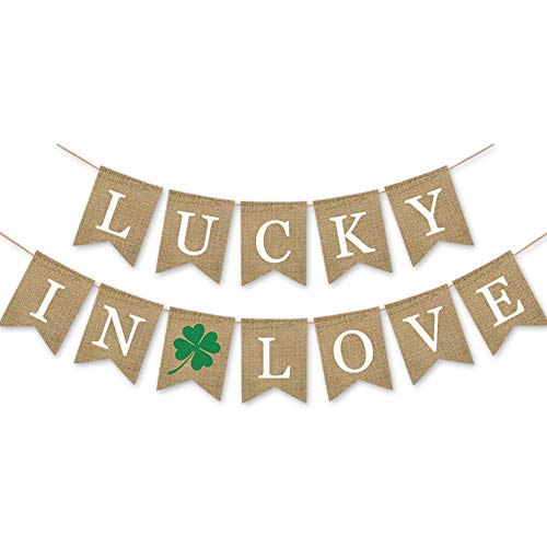 SWYOUN Burlap St.Patricks Day Party Banner Garland Lucky in Love Banners Spring Decoration Supplies