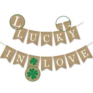 SWYOUN Burlap St.Patricks Day Party Banner Garland Lucky in Love Banners Spring Decoration Supplies