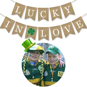 SWYOUN Burlap St.Patricks Day Party Banner Garland Lucky in Love Banners Spring Decoration Supplies