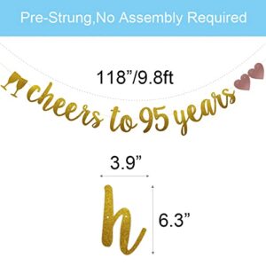 Cheers to 95 Years Banner, Pre-Strung, Gold Glitter Paper Garlands for 95th Birthday / Wedding Anniversary Party Decorations Supplies, No Assembly Required,Gold,SUNbetterland