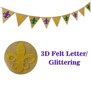 6ft Mardi Gras Burlap Banner Decorations DecorSea Glittering Fleur De Lis Totem Burlap Garland Pre-Assembled Spring Decorations Garlands for Mardi Gras Party