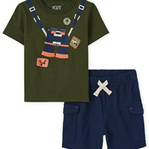 The Children's Place baby boys The Children's Place and Toddler Short Sleeve Fashion Top Cargo Shorts Set Shirt, Binocular, 3T US