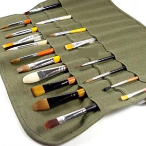 Flyshine Canvas Artist Brush Holder Rollup Protection (42x36cm) 18"X14" - Green