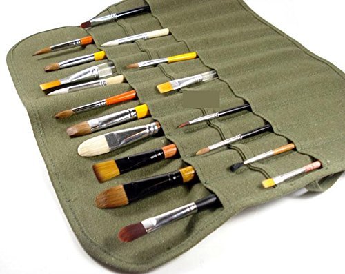 Flyshine Canvas Artist Brush Holder Rollup Protection (42x36cm) 18"X14" - Green