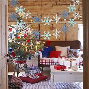 3 Pack Glitter Snowflake Banner Winter Snowflake Garland for Christmas Holiday Themed Party Decor Santa Festive Party Decor Winter Mantle New Year Party Home Decorations, White & Blue & Light Blue