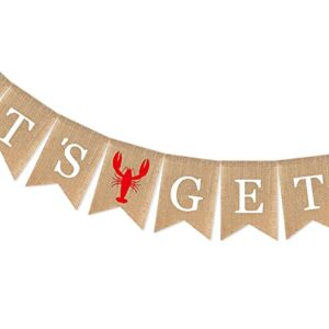 SWYOUN Burlap Let's Get Cray Banner Summer Crawfish Party Supplies Lobster Theme Birthday Party Mantle Fireplace Decoration