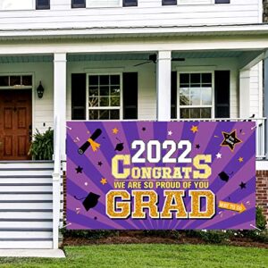 Graduation Party Decorations 2022 Purple - Large 78” x 45” Congrats Graduation Banner Party Supplies - Class of 2022 Graduation Decorations for Any Schools or Gradesr Indoor/Outdoor Home Door Décor