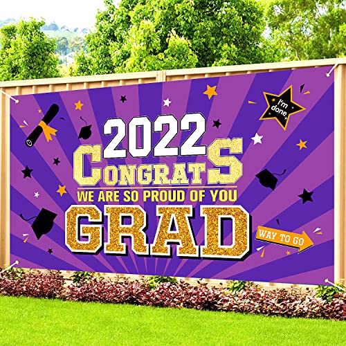 Graduation Party Decorations 2022 Purple - Large 78” x 45” Congrats Graduation Banner Party Supplies - Class of 2022 Graduation Decorations for Any Schools or Gradesr Indoor/Outdoor Home Door Décor