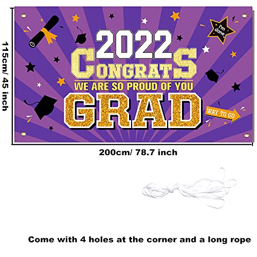 Graduation Party Decorations 2022 Purple - Large 78” x 45” Congrats Graduation Banner Party Supplies - Class of 2022 Graduation Decorations for Any Schools or Gradesr Indoor/Outdoor Home Door Décor