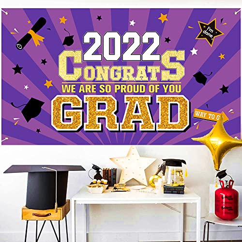 Graduation Party Decorations 2022 Purple - Large 78” x 45” Congrats Graduation Banner Party Supplies - Class of 2022 Graduation Decorations for Any Schools or Gradesr Indoor/Outdoor Home Door Décor