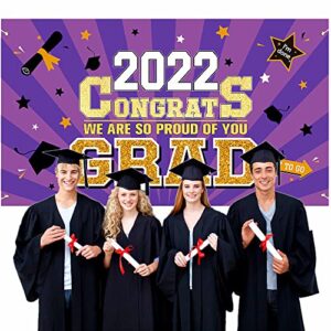 Graduation Party Decorations 2022 Purple - Large 78” x 45” Congrats Graduation Banner Party Supplies - Class of 2022 Graduation Decorations for Any Schools or Gradesr Indoor/Outdoor Home Door Décor