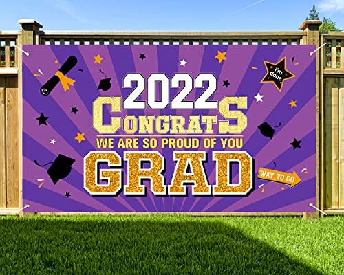 Graduation Party Decorations 2022 Purple - Large 78” x 45” Congrats Graduation Banner Party Supplies - Class of 2022 Graduation Decorations for Any Schools or Gradesr Indoor/Outdoor Home Door Décor