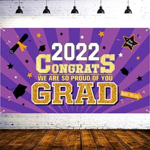 Graduation Party Decorations 2022 Purple - Large 78” x 45” Congrats Graduation Banner Party Supplies - Class of 2022 Graduation Decorations for Any Schools or Gradesr Indoor/Outdoor Home Door Décor