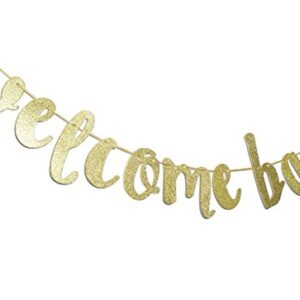 Welcome Back Gold Glitter Hanging Sign Banner- First Day of School, Classroom Decor,Back To School Party Decorations