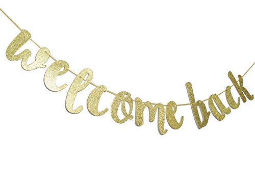 Welcome Back Gold Glitter Hanging Sign Banner- First Day of School, Classroom Decor,Back To School Party Decorations