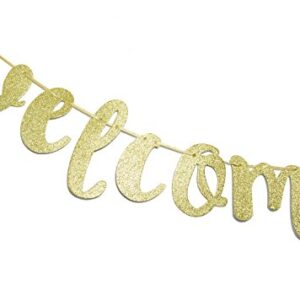 Welcome Back Gold Glitter Hanging Sign Banner- First Day of School, Classroom Decor,Back To School Party Decorations