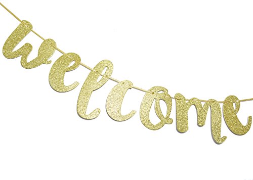 Welcome Back Gold Glitter Hanging Sign Banner- First Day of School, Classroom Decor,Back To School Party Decorations