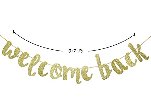 Welcome Back Gold Glitter Hanging Sign Banner- First Day of School, Classroom Decor,Back To School Party Decorations