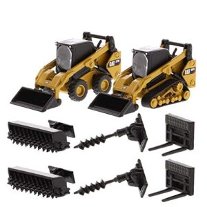 set of 2 pieces cat caterpillar 272d2 skid steer loader and cat caterpillar 297d2 multi terrain track loader with accessories 1/64 diecast models by diecast masters 85609