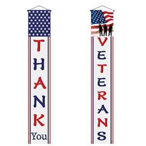 Thank You Veterans Hanging Banner Memorial Day Veterans Day Decoration American Flag Patriotic Decoration for 4th of July