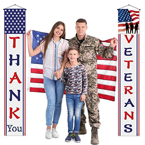 Thank You Veterans Hanging Banner Memorial Day Veterans Day Decoration American Flag Patriotic Decoration for 4th of July