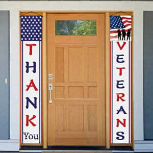 Thank You Veterans Hanging Banner Memorial Day Veterans Day Decoration American Flag Patriotic Decoration for 4th of July