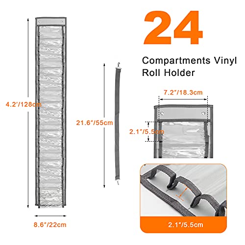 Vinyl Roll Storage with 2 Hooks, AngleKai Vinyl Organizer Storage Craft with 24 Compartments for Craft Vinyl Holder Wall Mount/Over Door Vinyl Storage Organizer Rack